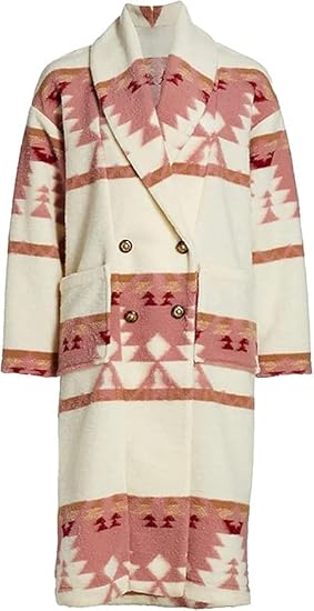 Women's Yellowstone Beth Dutton Pink Coat - Pink Wool Dutton Trench Coat - ­Pink and White Women poncho