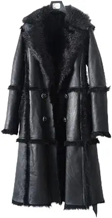 Women Fur Coat Black Color Real leather Jacket