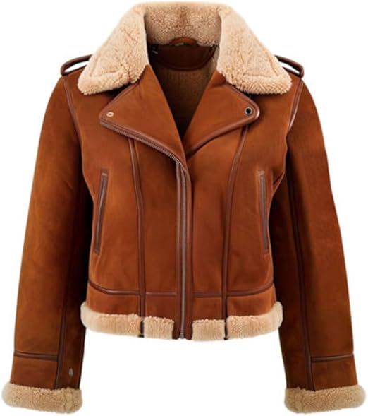 Women B 124 Faux Fur Shearling Real Sheep Leather feminine Jacket