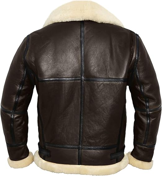 Mens Aviator B 3 Brown Real Fur pilot leather Jacket