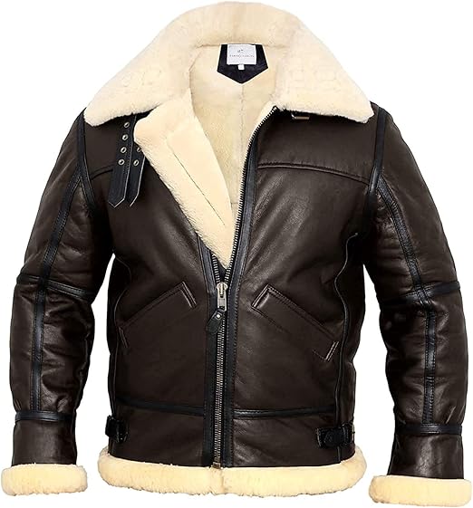 Mens Aviator B 3 Brown Real Fur pilot leather Jacket