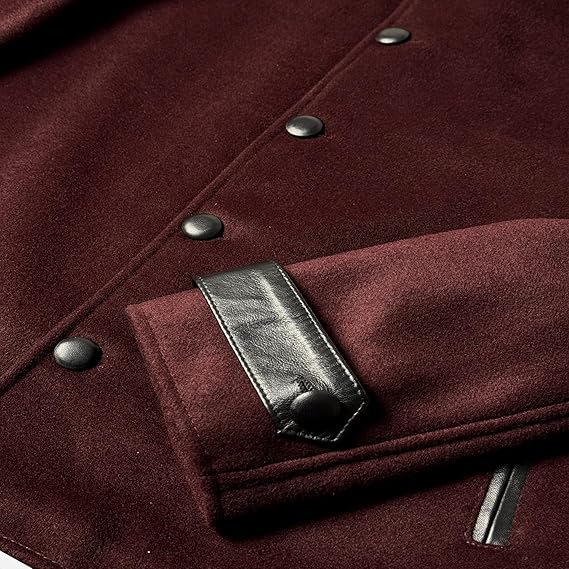 Men's Red Wine Wool Jacket - Men’s Plaid Coat Leather Collar Wool Blend